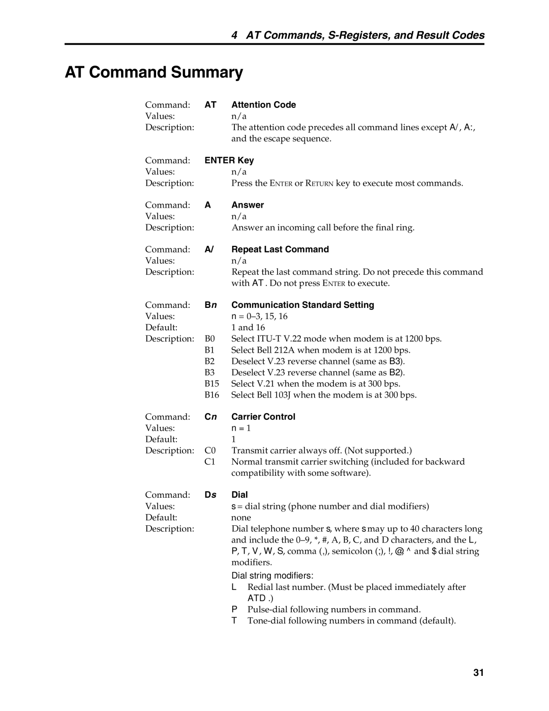 Multi-Tech Systems MT5634MSV manual AT Command Summary 