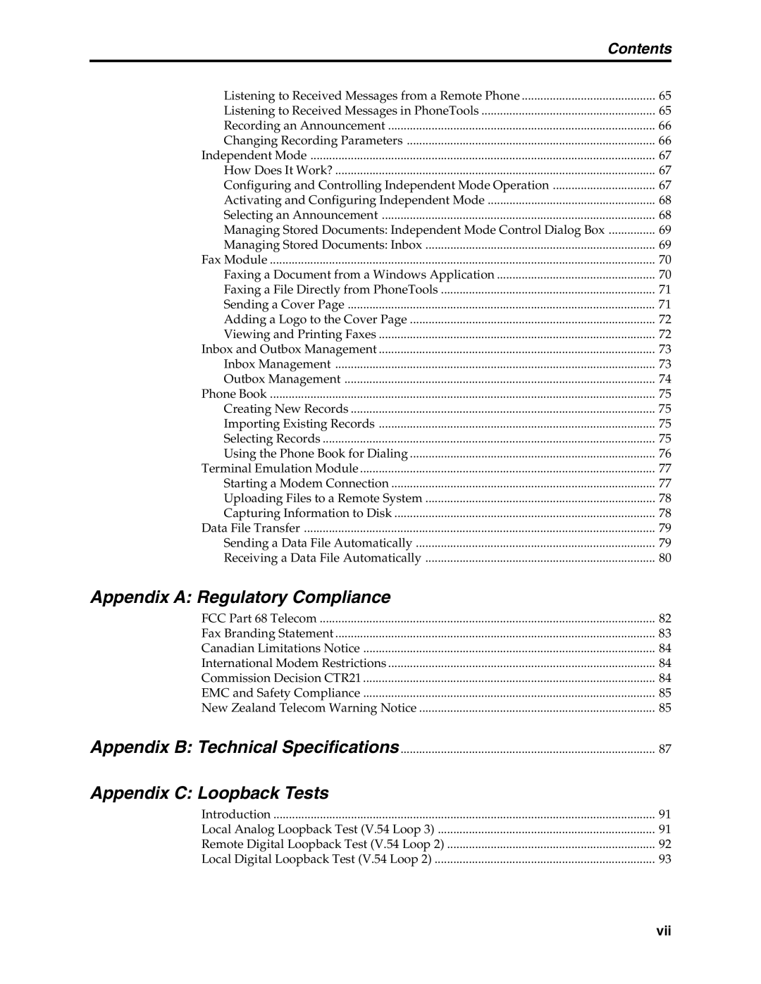 Multi-Tech Systems MT5634MSV manual Appendix a Regulatory Compliance, Appendix C Loopback Tests 