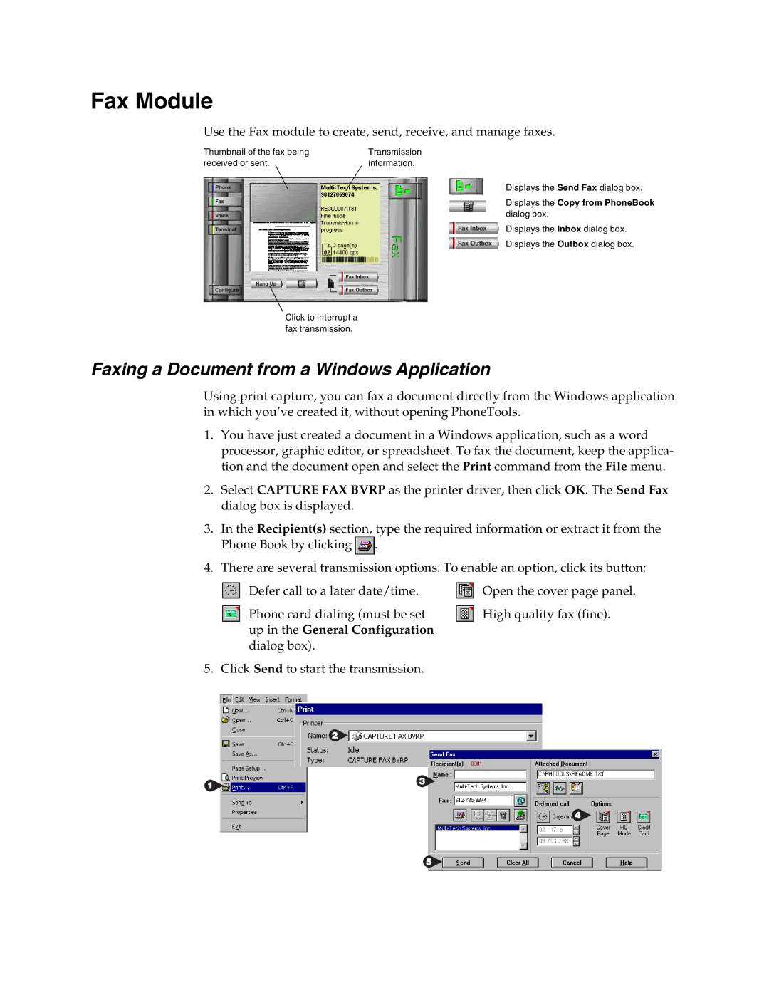 Multi-Tech Systems MT5634MSV manual Fax Module, Faxing a Document from a Windows Application 