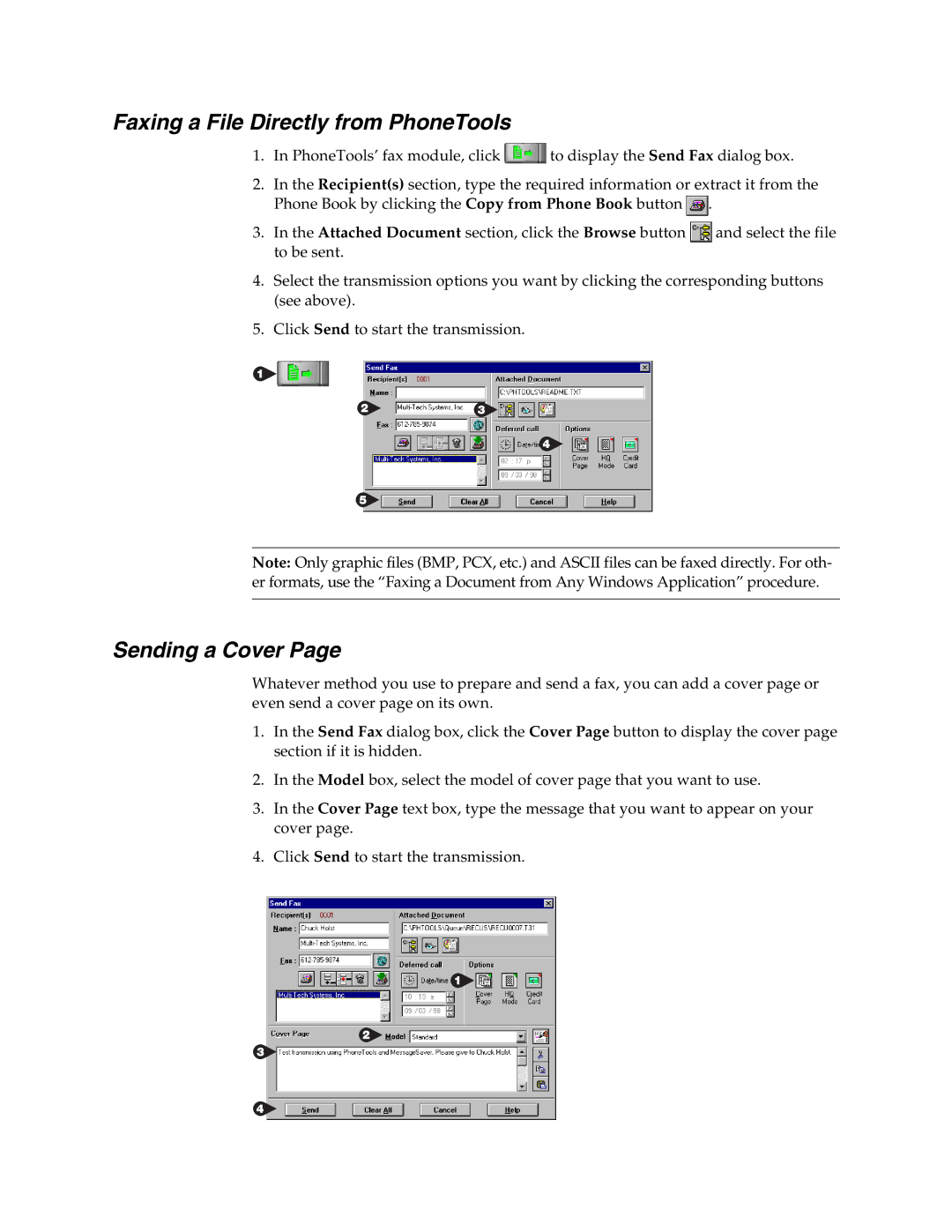 Multi-Tech Systems MT5634MSV manual Faxing a File Directly from PhoneTools, Sending a Cover 