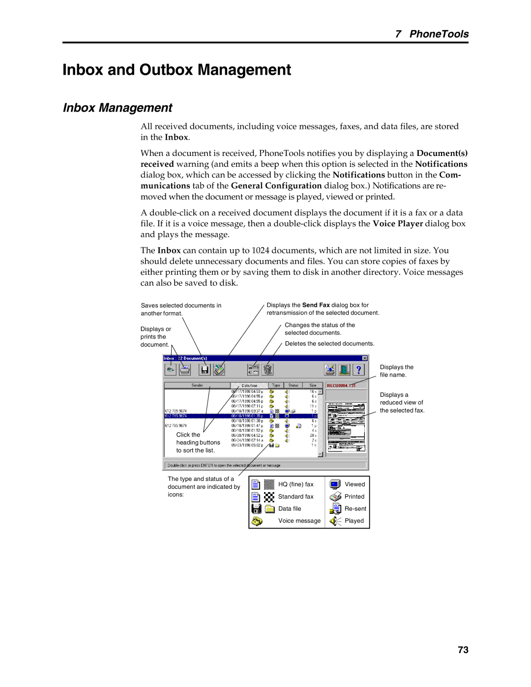 Multi-Tech Systems MT5634MSV manual Inbox and Outbox Management, Inbox Management 