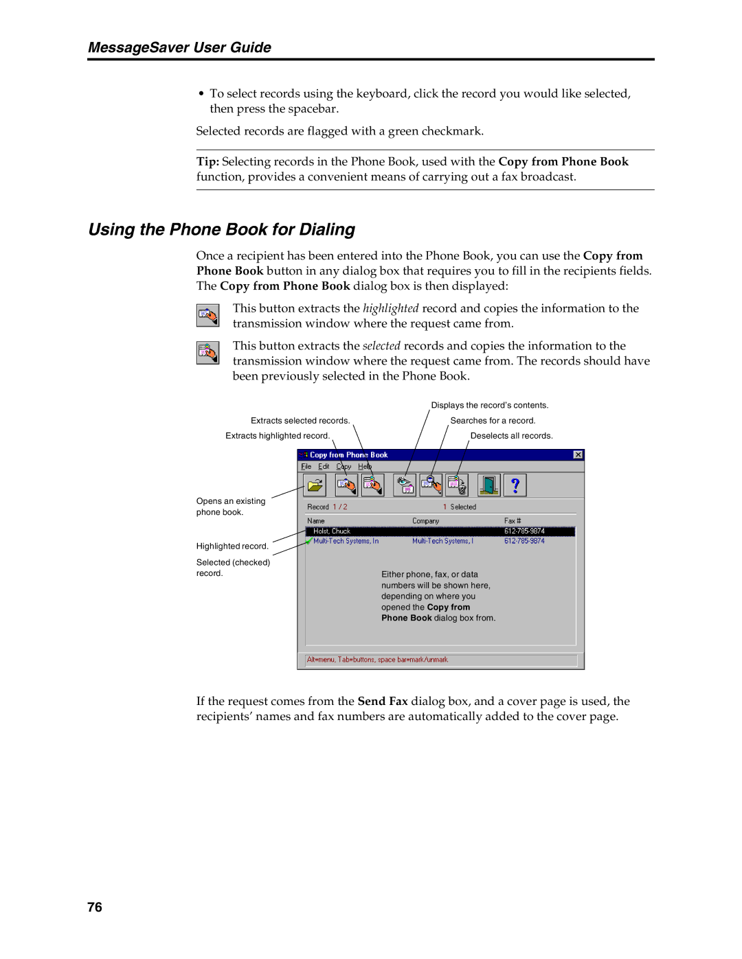 Multi-Tech Systems MT5634MSV manual Using the Phone Book for Dialing 