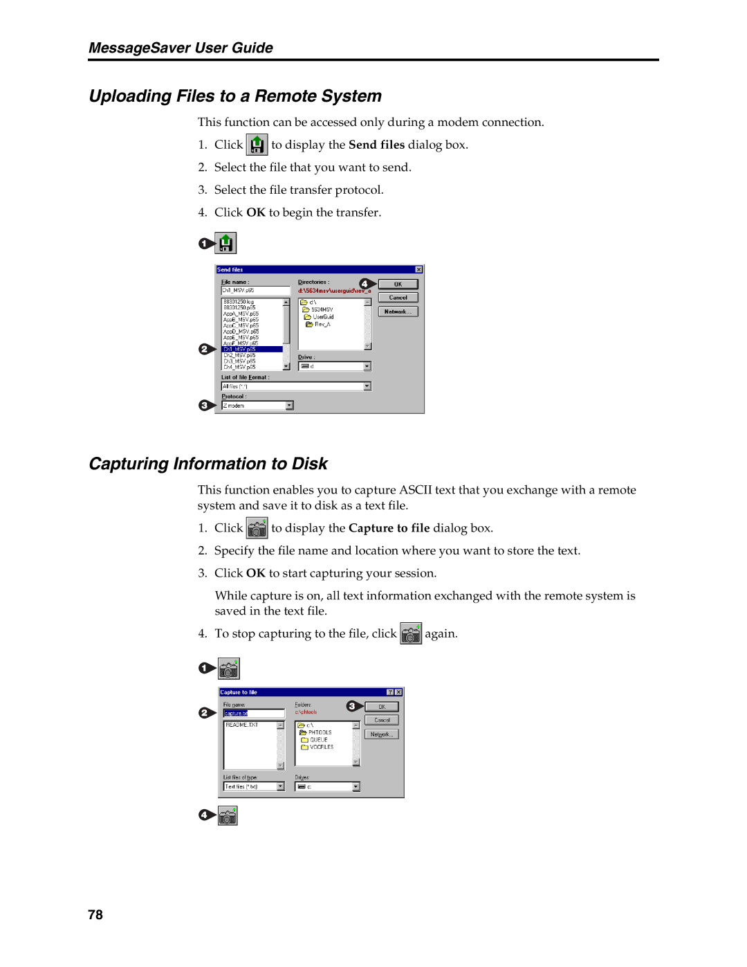 Multi-Tech Systems MT5634MSV manual Uploading Files to a Remote System, Capturing Information to Disk 