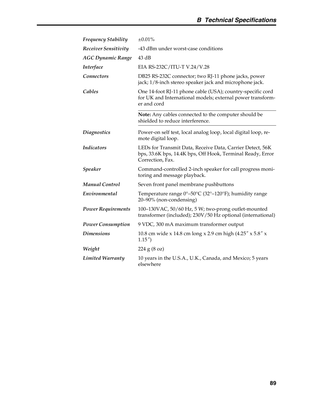 Multi-Tech Systems MT5634MSV manual Frequency Stability 