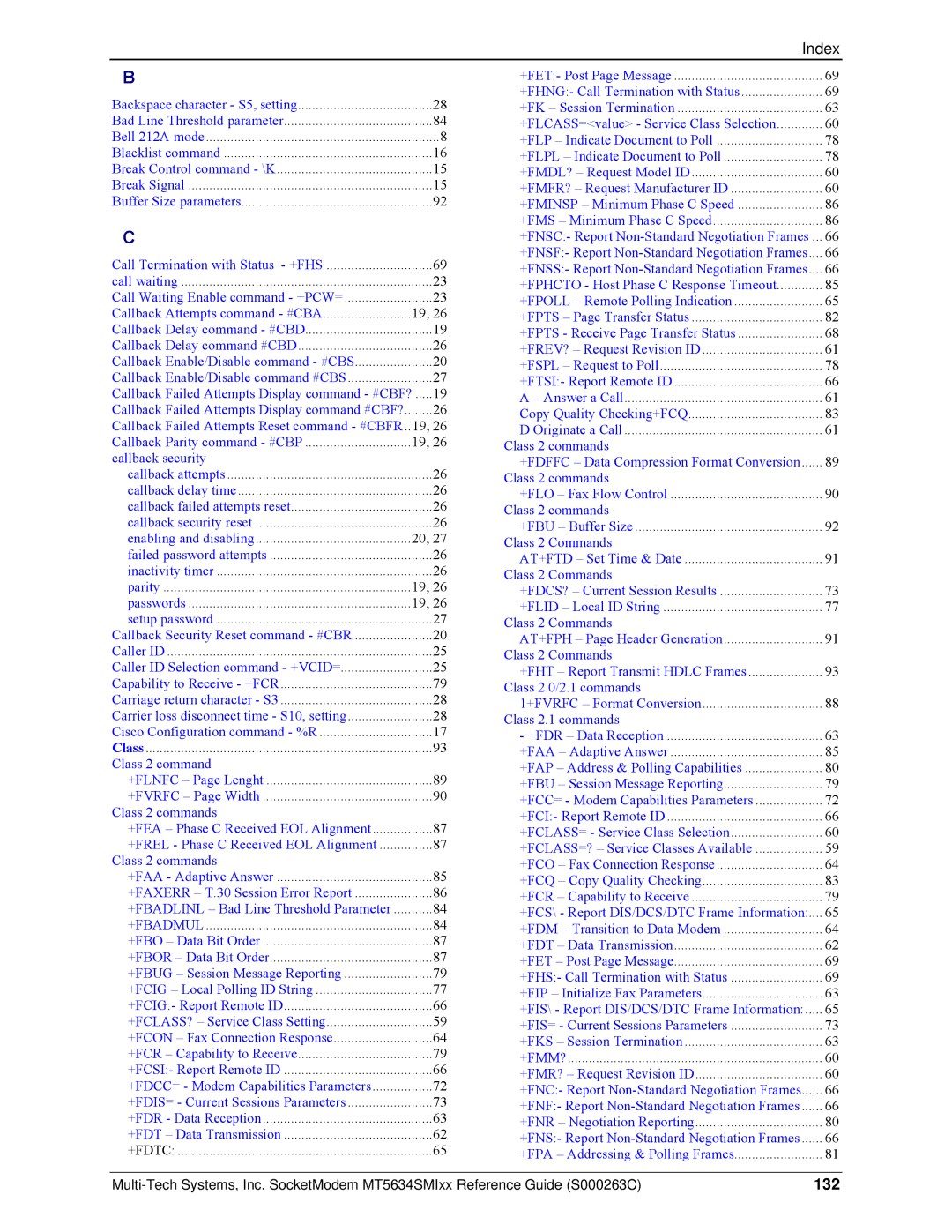 Multi-Tech Systems MT5634SMI V.92, MT5634SMI V.34 manual 132, Callback Attempts command #CBA 