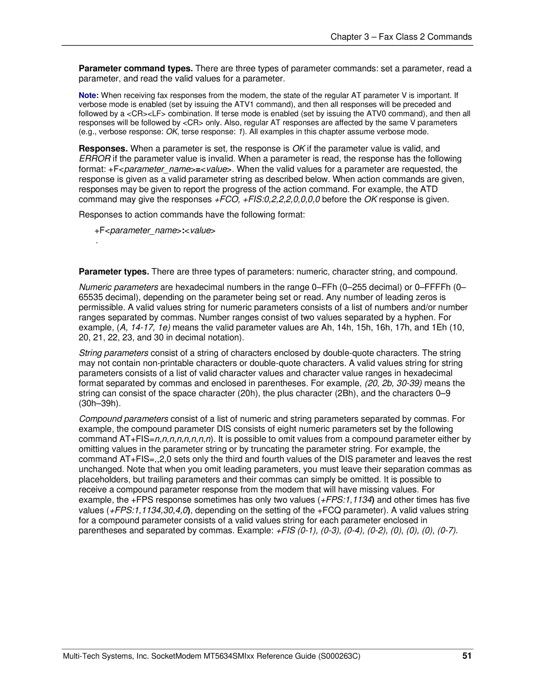 Multi-Tech Systems MT5634SMI V.34, MT5634SMI V.92 manual +Fparameternamevalue 