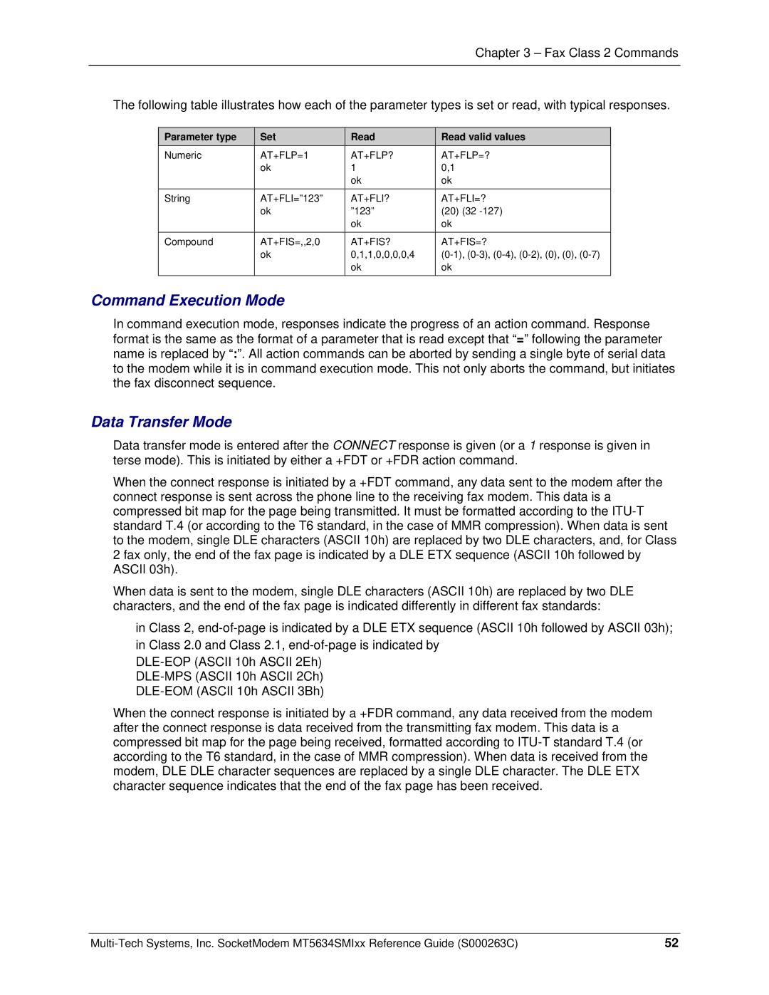 Multi-Tech Systems MT5634SMI V.92, MT5634SMI V.34 manual Command Execution Mode, Data Transfer Mode 