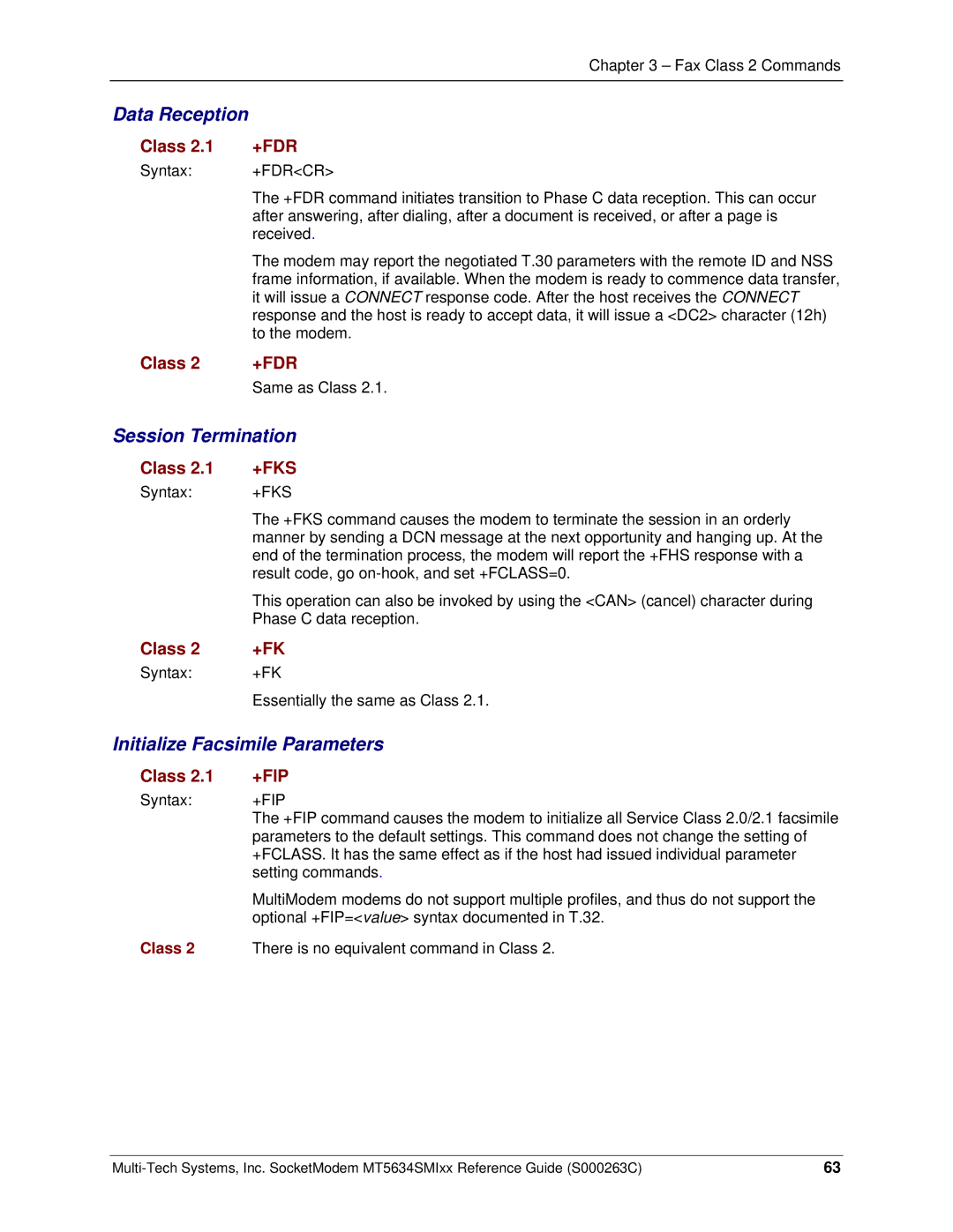 Multi-Tech Systems MT5634SMI V.34, MT5634SMI V.92 Data Reception, Session Termination, Initialize Facsimile Parameters 