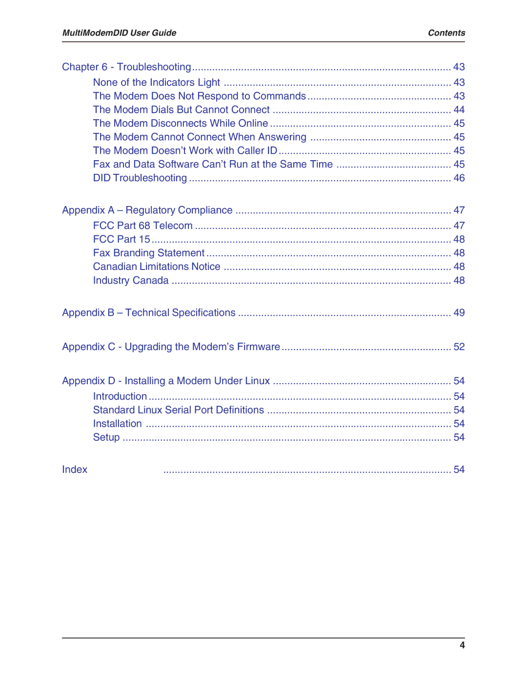 Multi-Tech Systems MT5634ZBA-DID manual MultiModemDID User Guide Contents 