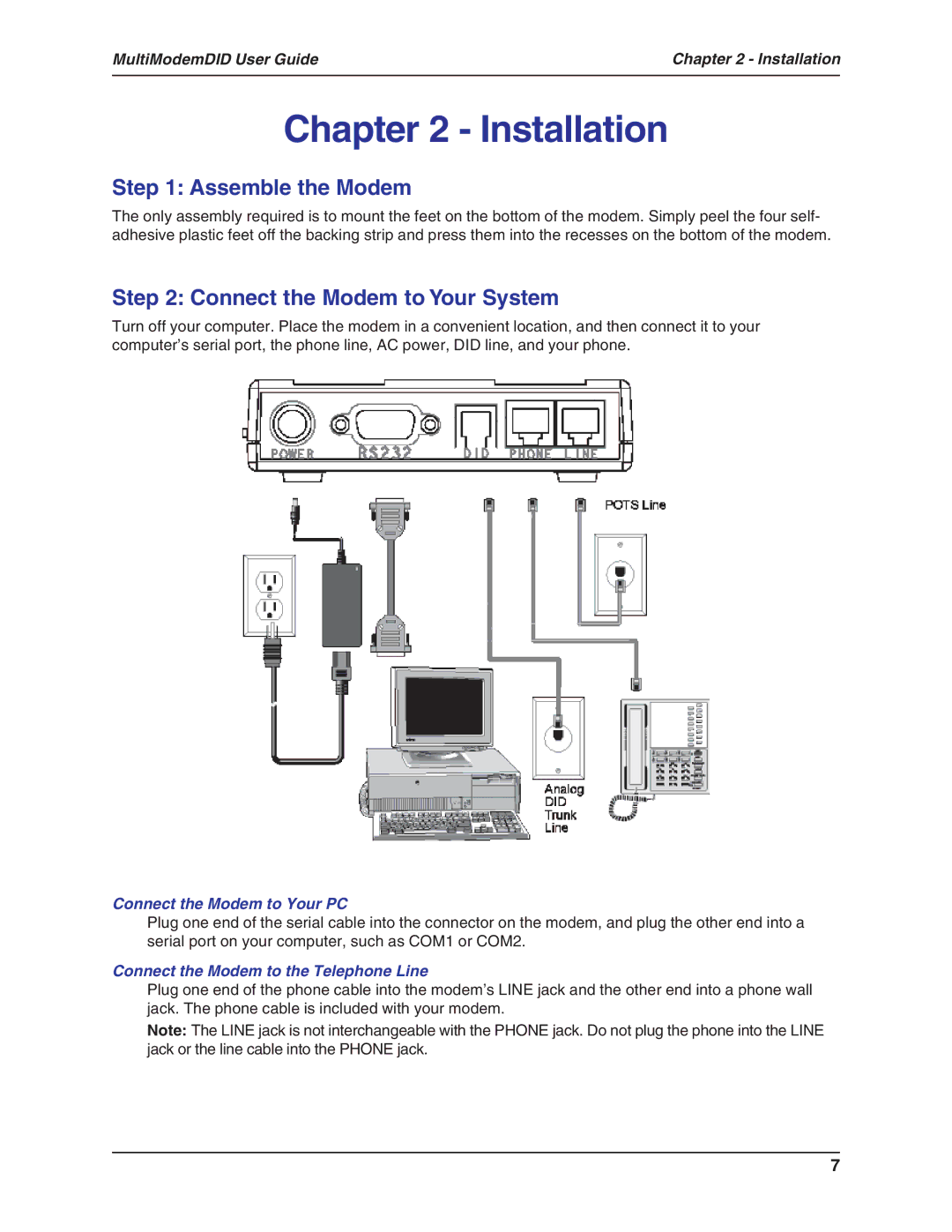 Multi-Tech Systems MT5634ZBA-DID manual Installation, Assemble the Modem, Connect the Modem to Your System 