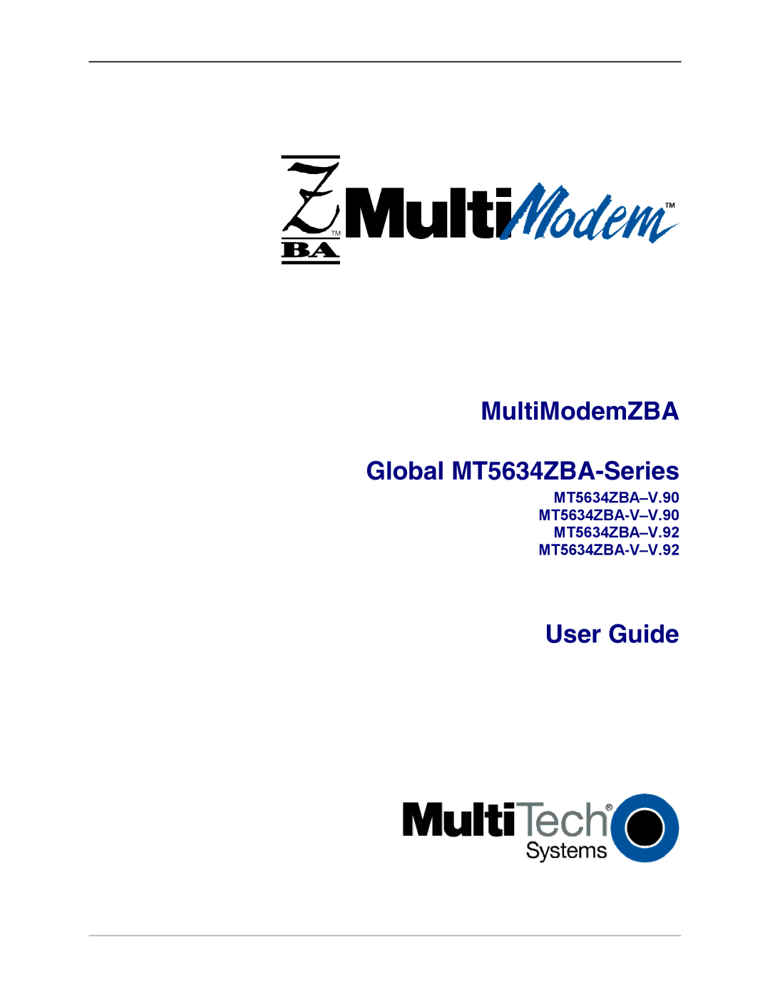 Multi-Tech Systems MT5634ZBAV.90, MT5634ZBA-VV.90, MT5634ZBAV.92 manual MultiModemZBA Global MT5634ZBA-Series 