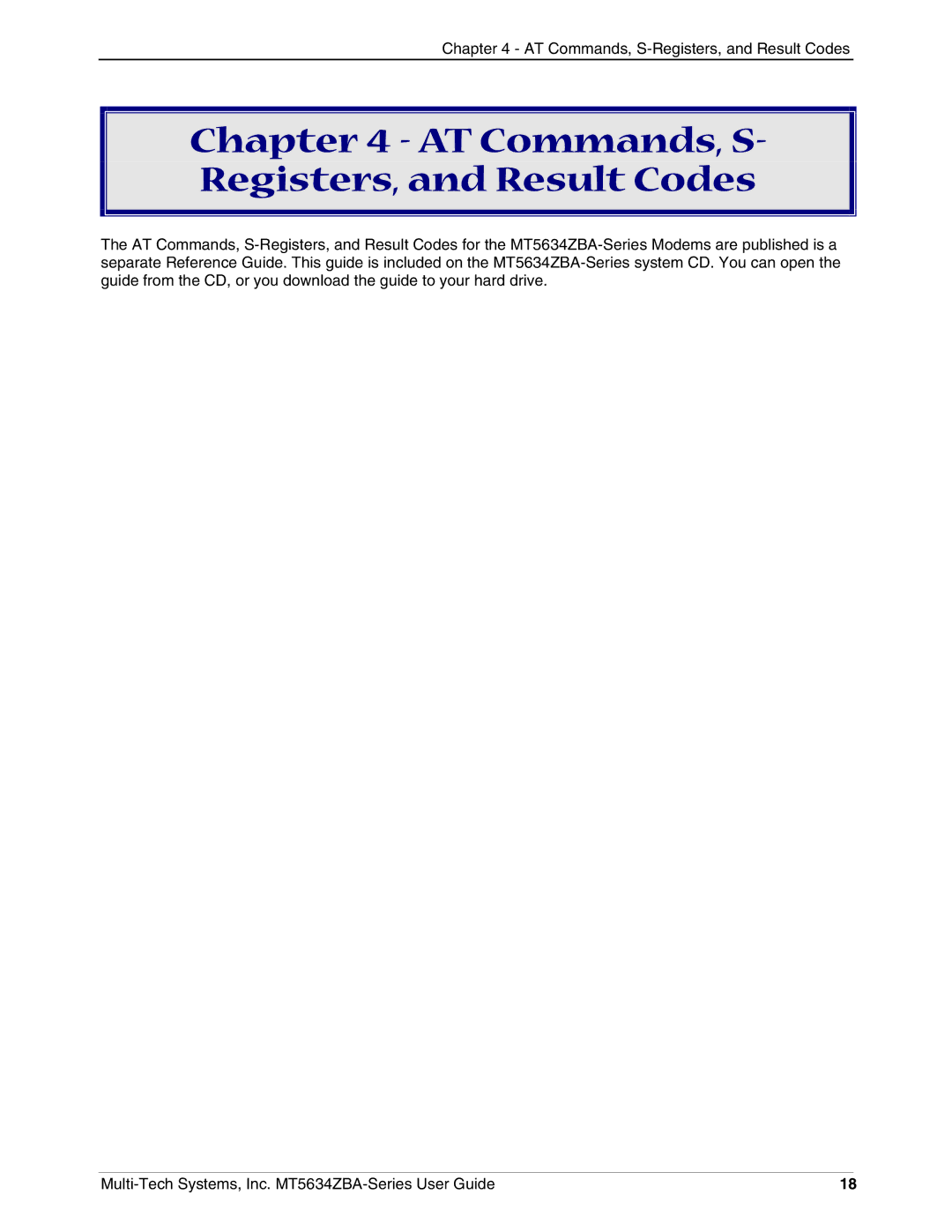 Multi-Tech Systems MT5634ZBA-VV.90, MT5634ZBAV.90, MT5634ZBAV.92 manual AT Commands, S- Registers, and Result Codes 