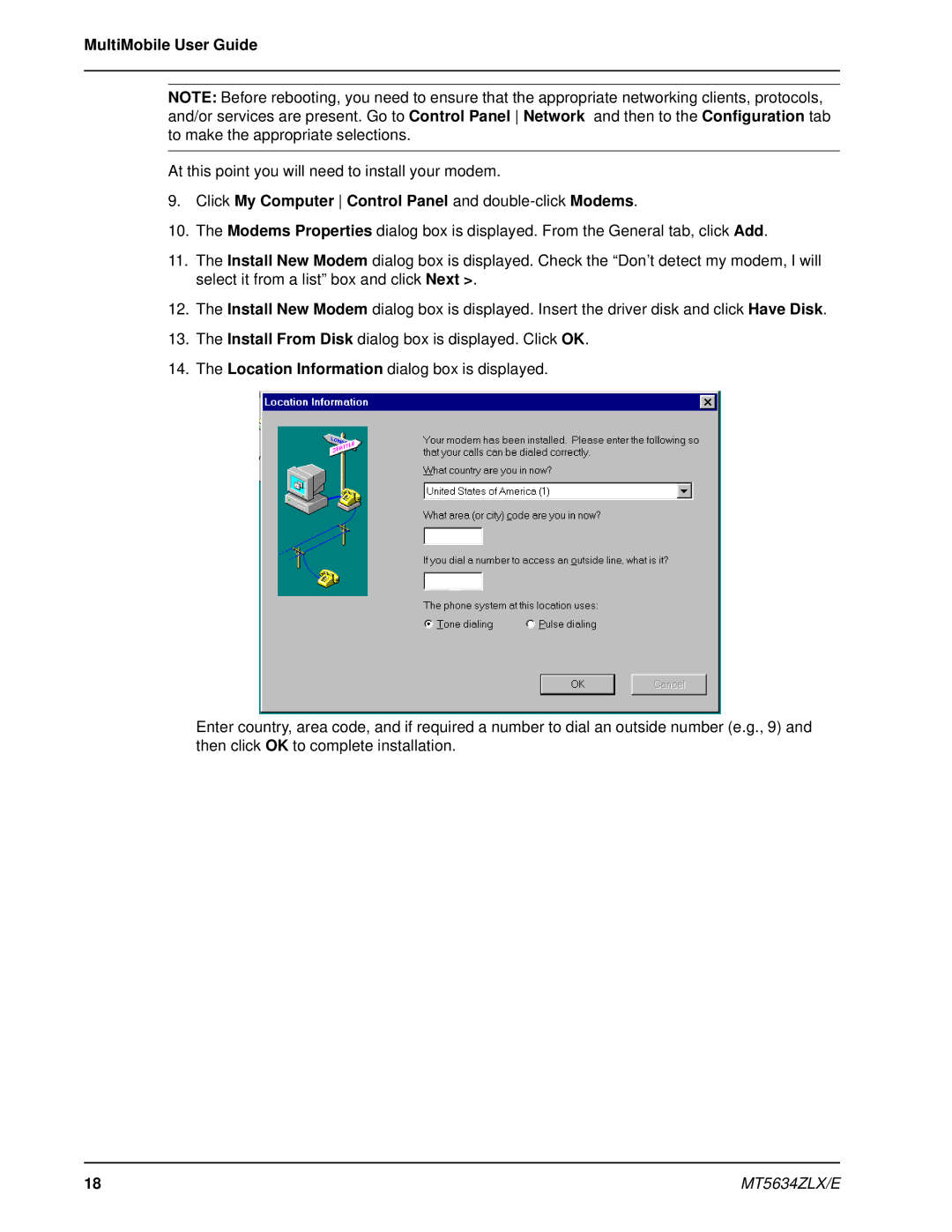 Multi-Tech Systems MT5634ZLXE-T, MT5634ZLX 2 manual Click My Computer Control Panel and double-clickModems 