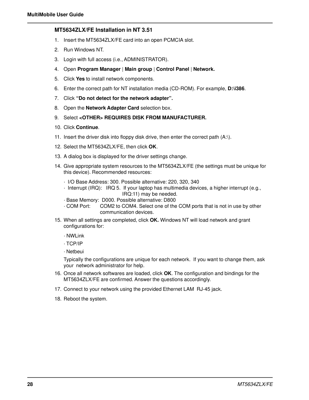 Multi-Tech Systems MT5634ZLX/FE manual Click Do not detect for the network adapter 