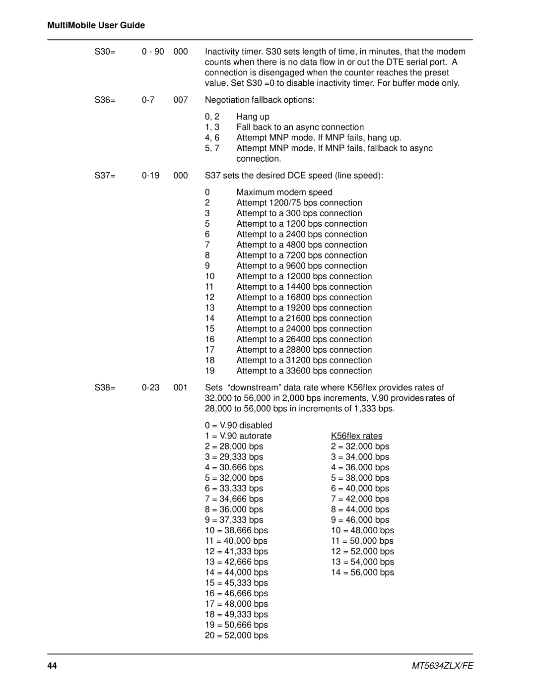 Multi-Tech Systems MT5634ZLX/FE manual 