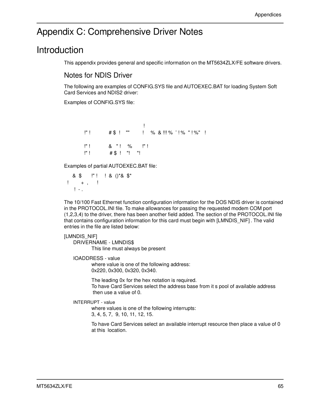 Multi-Tech Systems MT5634ZLX/FE manual Appendix C Comprehensive Driver Notes Introduction, Lmndisnif Drivername LMNDIS$ 