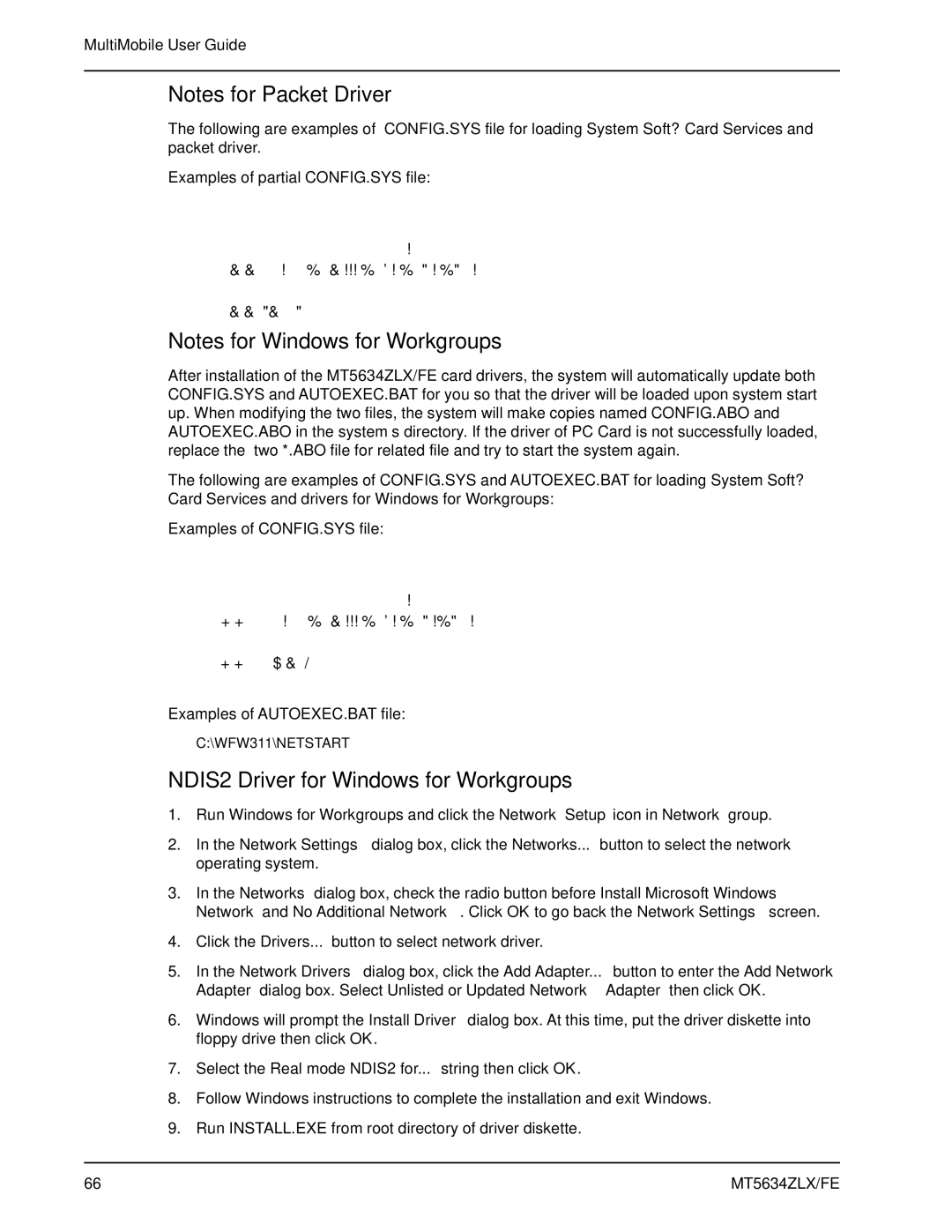 Multi-Tech Systems MT5634ZLX/FE manual NDIS2 Driver for Windows for Workgroups 