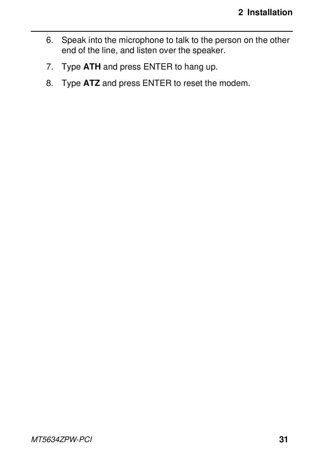 Multi-Tech Systems MT5634ZPW-PCI owner manual Installation 