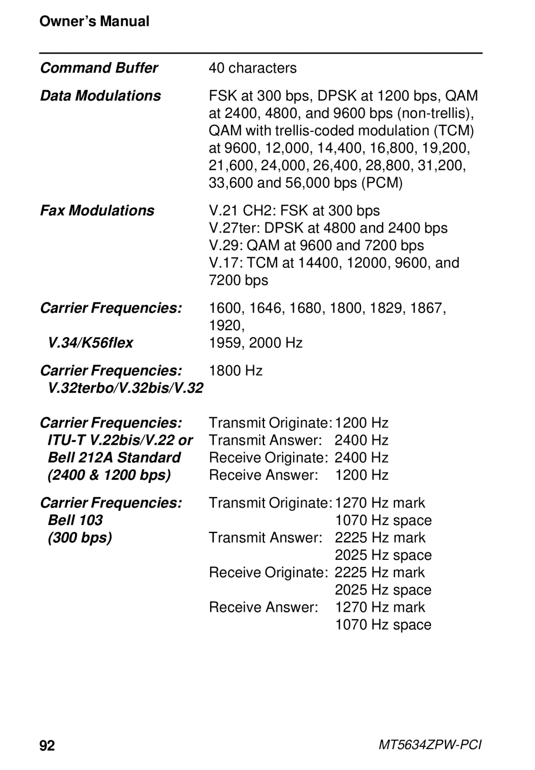 Multi-Tech Systems MT5634ZPW-PCI owner manual Command Buffer 