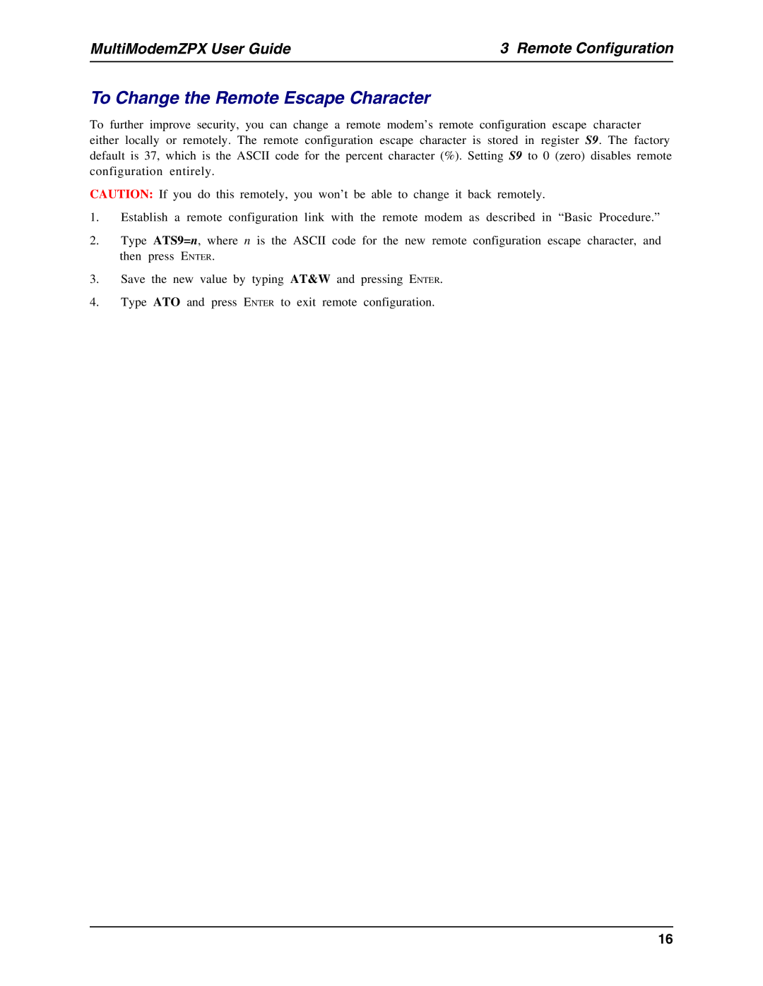 Multi-Tech Systems MT5634ZPX-PCI-U manual To Change the Remote Escape Character 