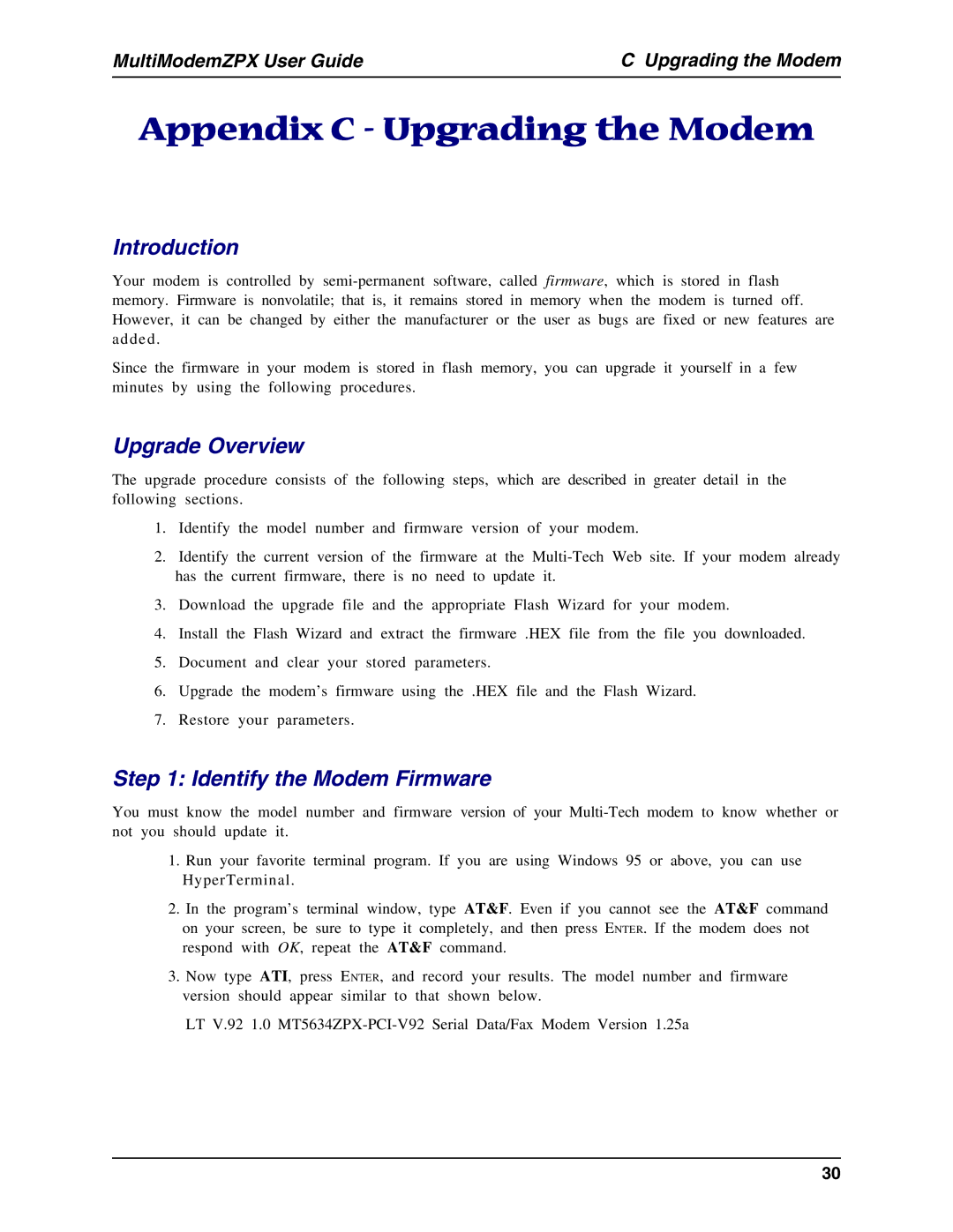 Multi-Tech Systems MT5634ZPX-PCI-U manual Appendix C Upgrading the Modem, Introduction, Upgrade Overview 