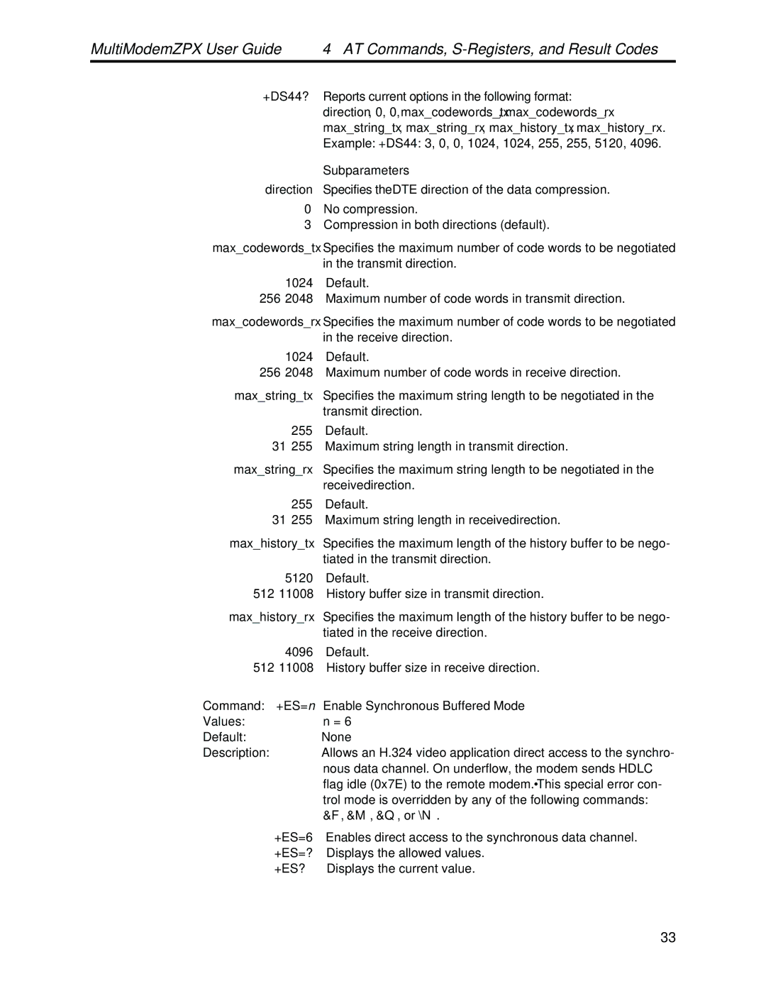 Multi-Tech Systems MT5634ZPX-PCI-V92 manual Subparameters, Enable Synchronous Buffered Mode 