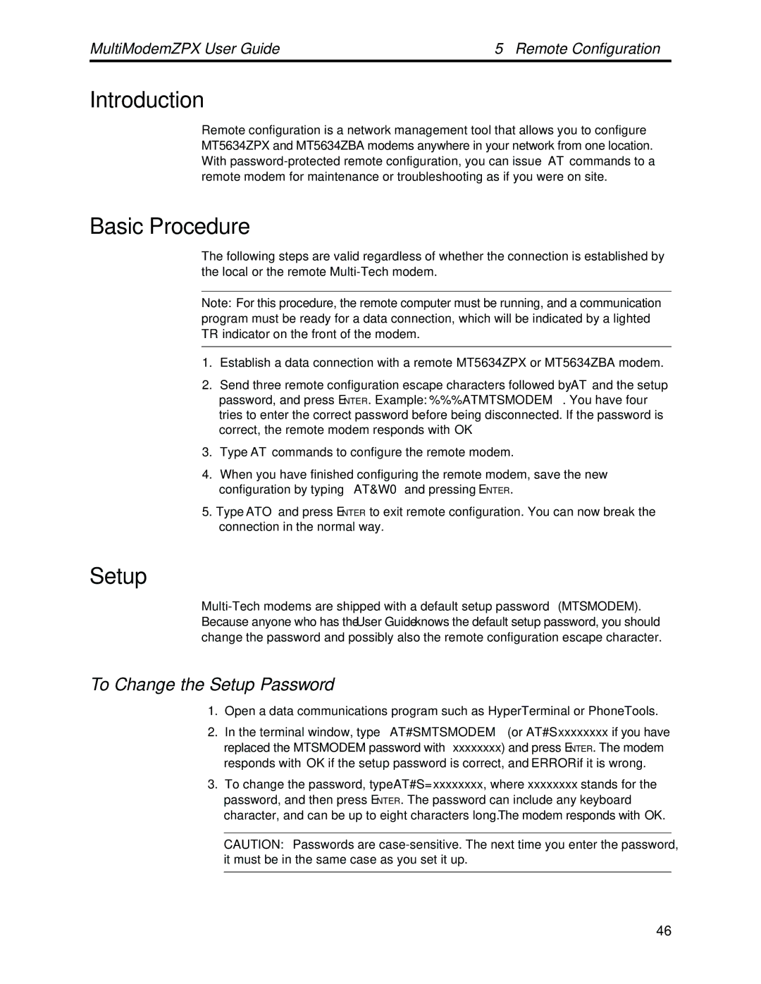 Multi-Tech Systems MT5634ZPX-PCI-V92 manual Basic Procedure, To Change the Setup Password 