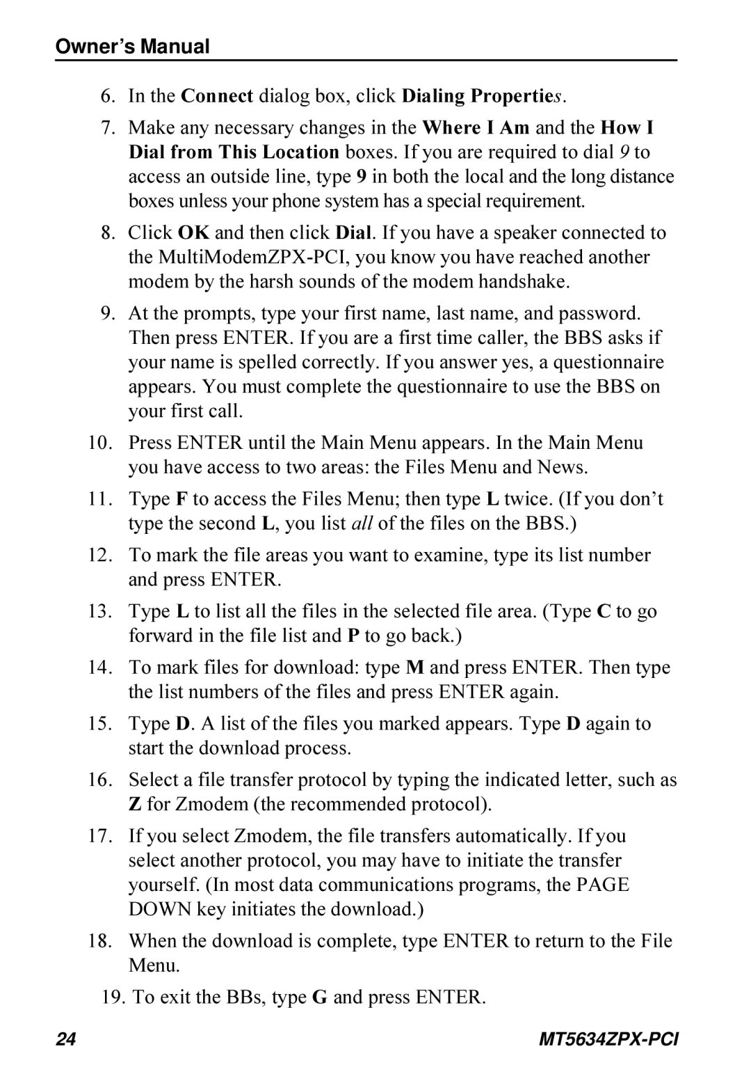 Multi-Tech Systems MT5634ZPX-PCI owner manual Connect dialog box, click Dialing Properties 