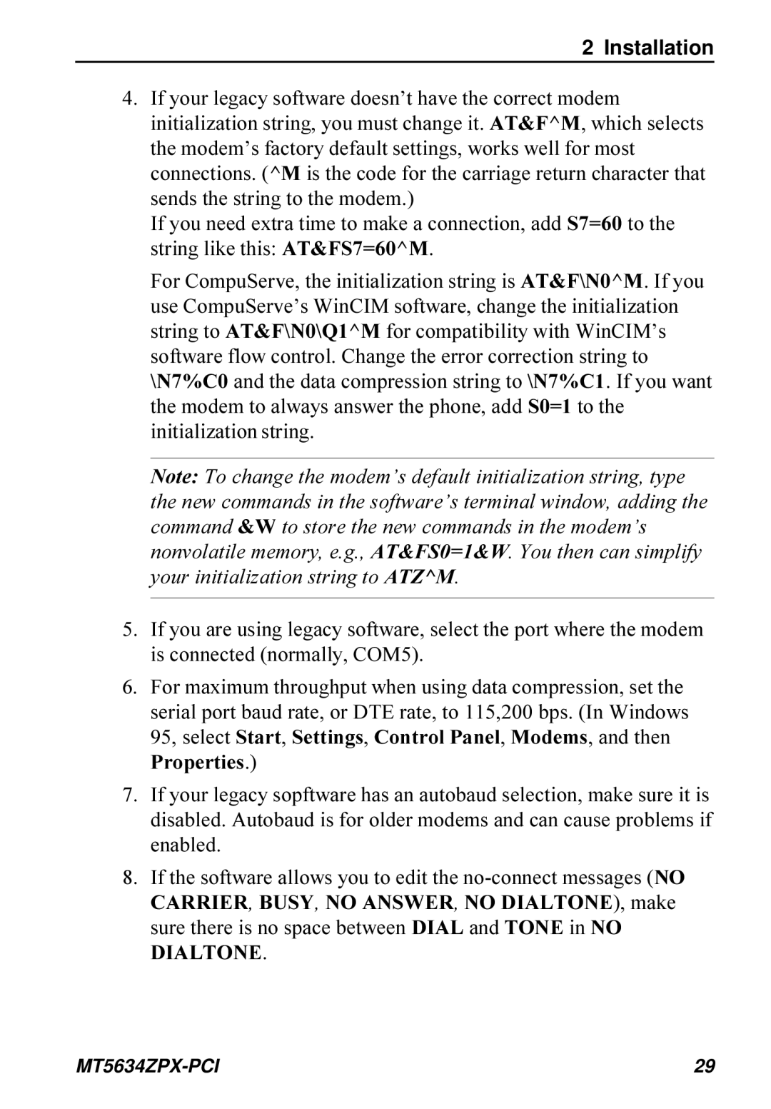 Multi-Tech Systems MT5634ZPX-PCI owner manual Installation 