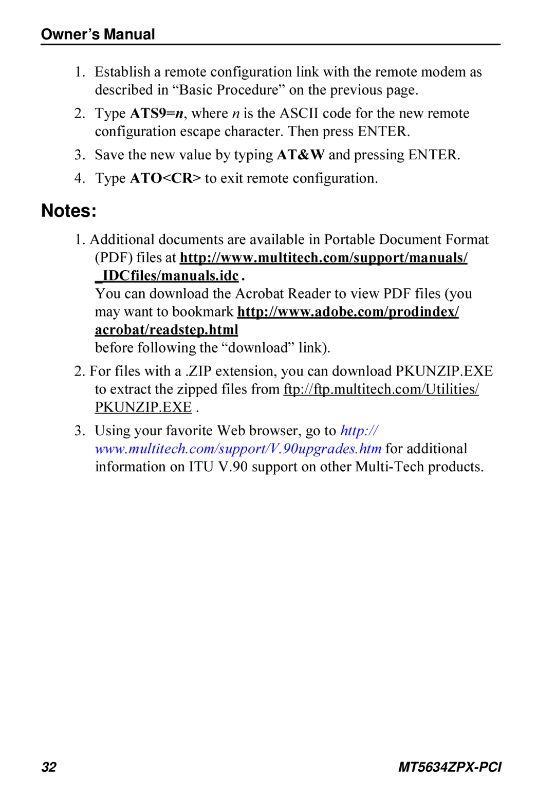 Multi-Tech Systems MT5634ZPX-PCI owner manual Pkunzip.Exe 