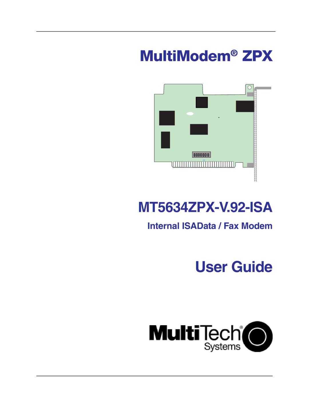 Multi-Tech Systems MT5634ZPX-V.92-ISA manual User Guide, Internal ISAData / Fax Modem 