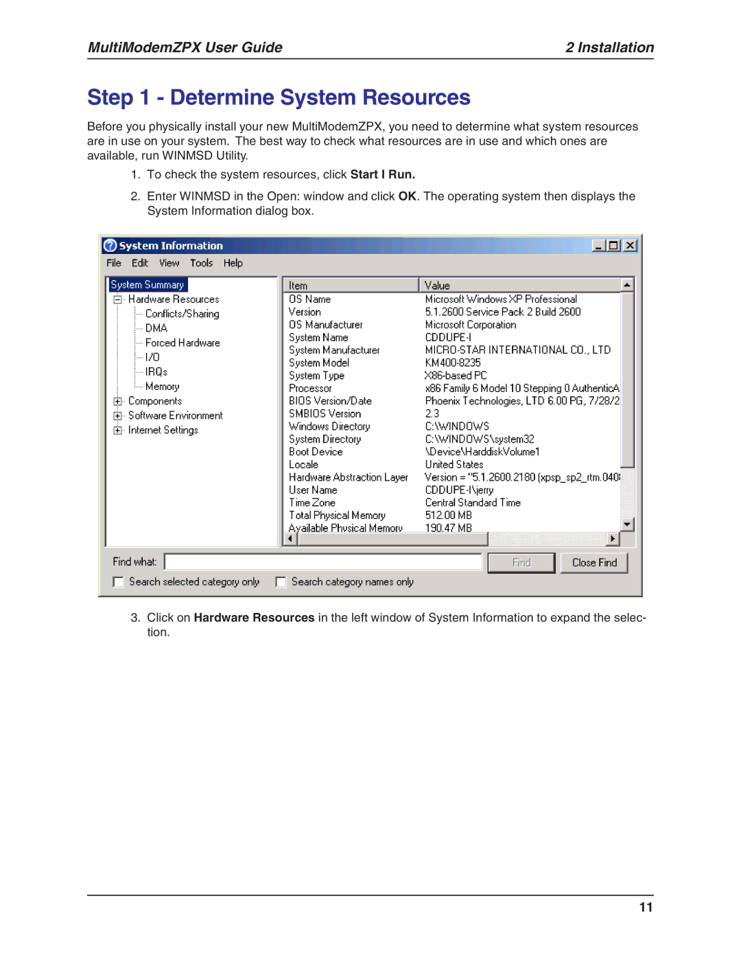 Multi-Tech Systems MT5634ZPX-V.92-ISA manual Determine System Resources 