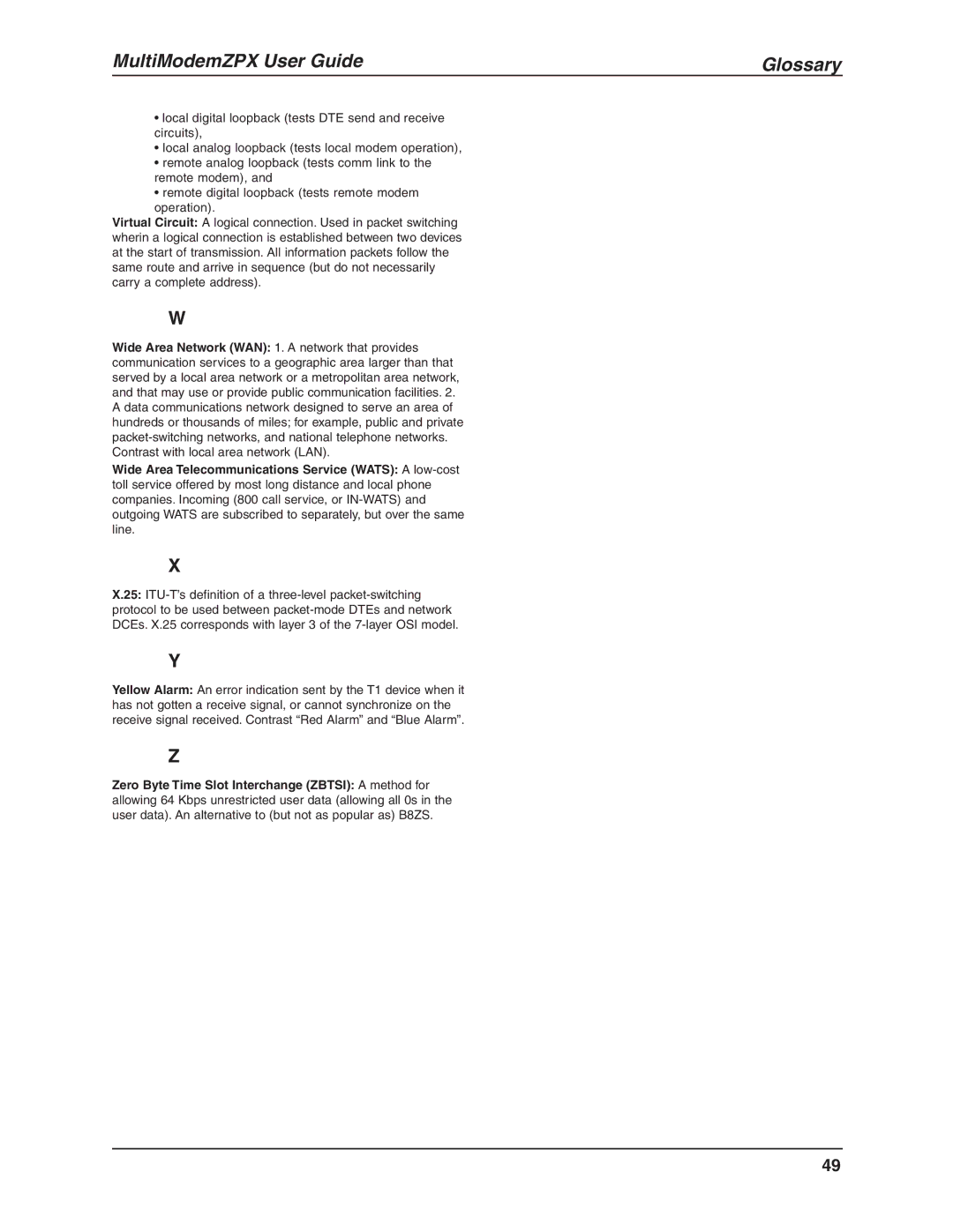 Multi-Tech Systems MT5634ZPX-V.92-ISA manual MultiModemZPX User Guide Glossary 