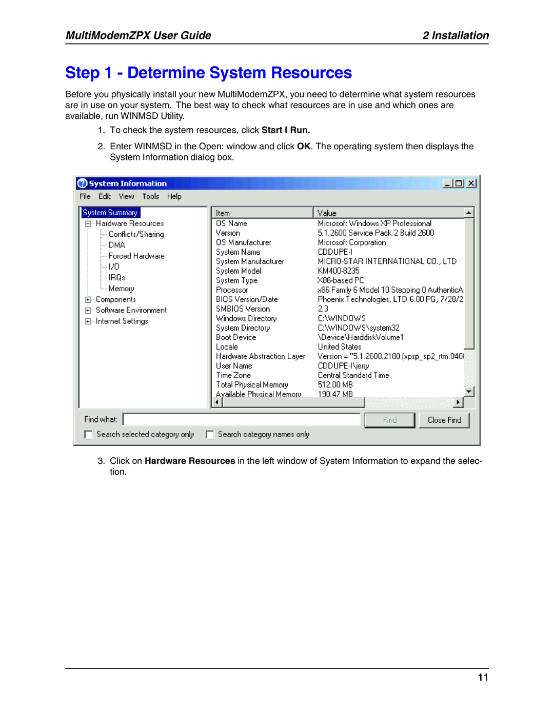 Multi-Tech Systems MT5634ZPX-V.92-ISA manual Determine System Resources 