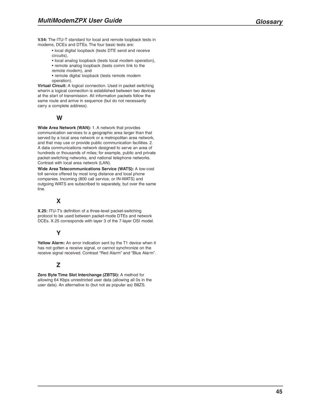 Multi-Tech Systems MT5634ZPX-V.92-ISA manual MultiModemZPX User Guide Glossary 