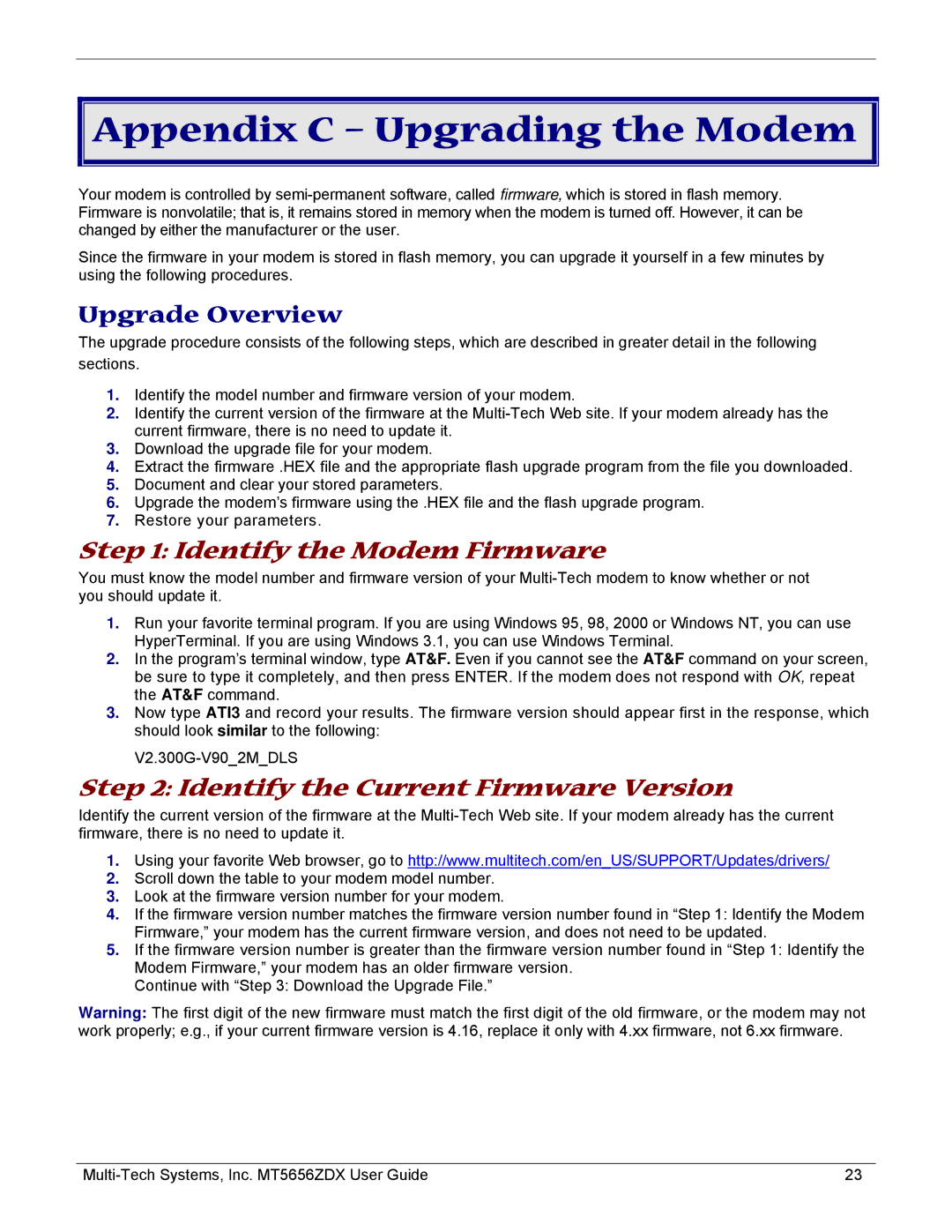 Multi-Tech Systems MT5656ZDX manual Appendix C Upgrading the Modem, Upgrade Overview 