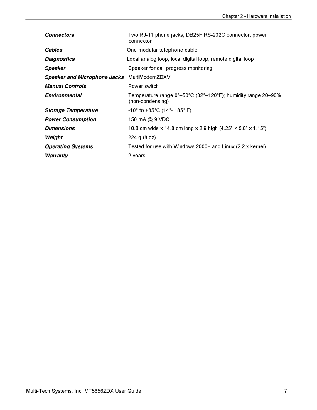 Multi-Tech Systems MT5656ZDX manual Connectors 