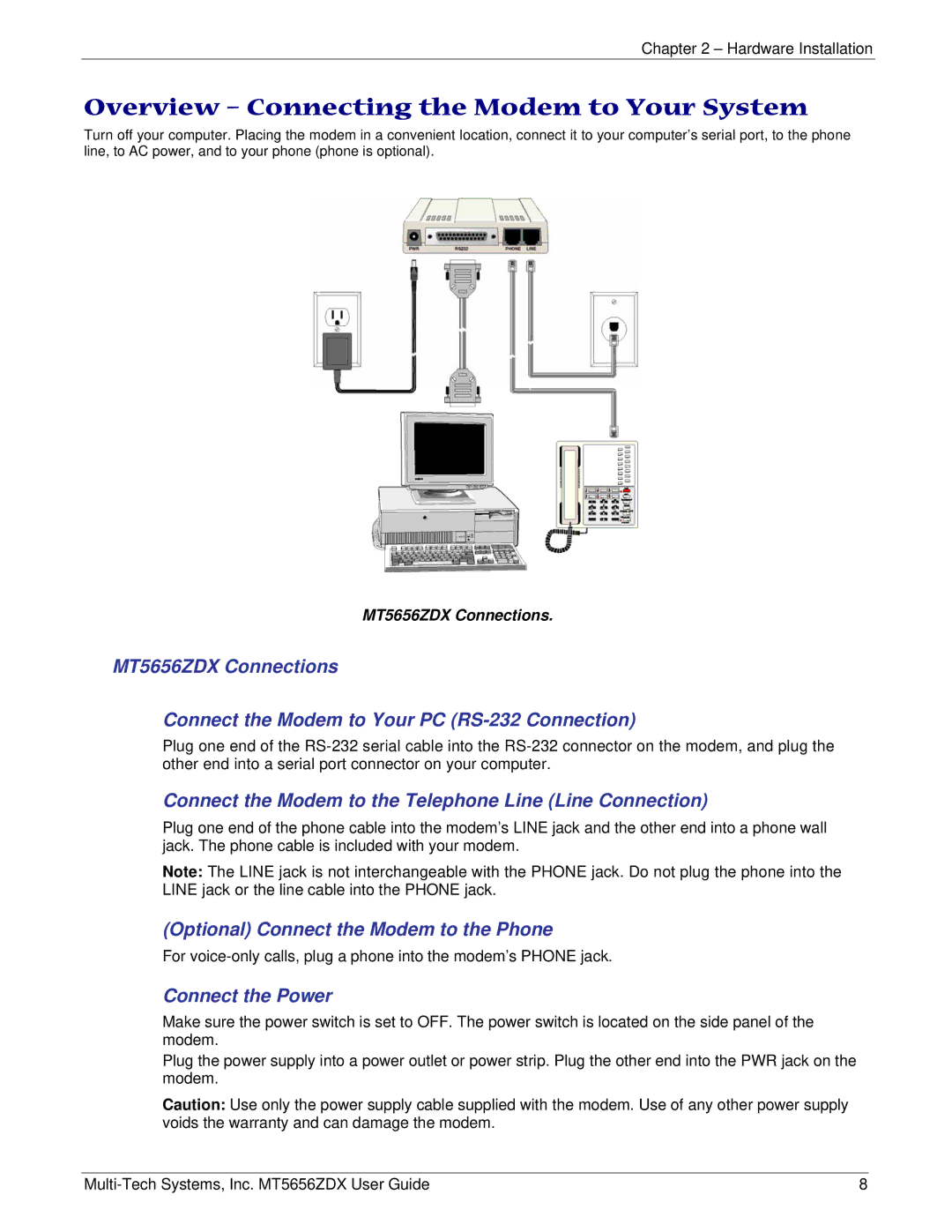 Multi-Tech Systems MT5656ZDX manual Overview Connecting the Modem to Your System 