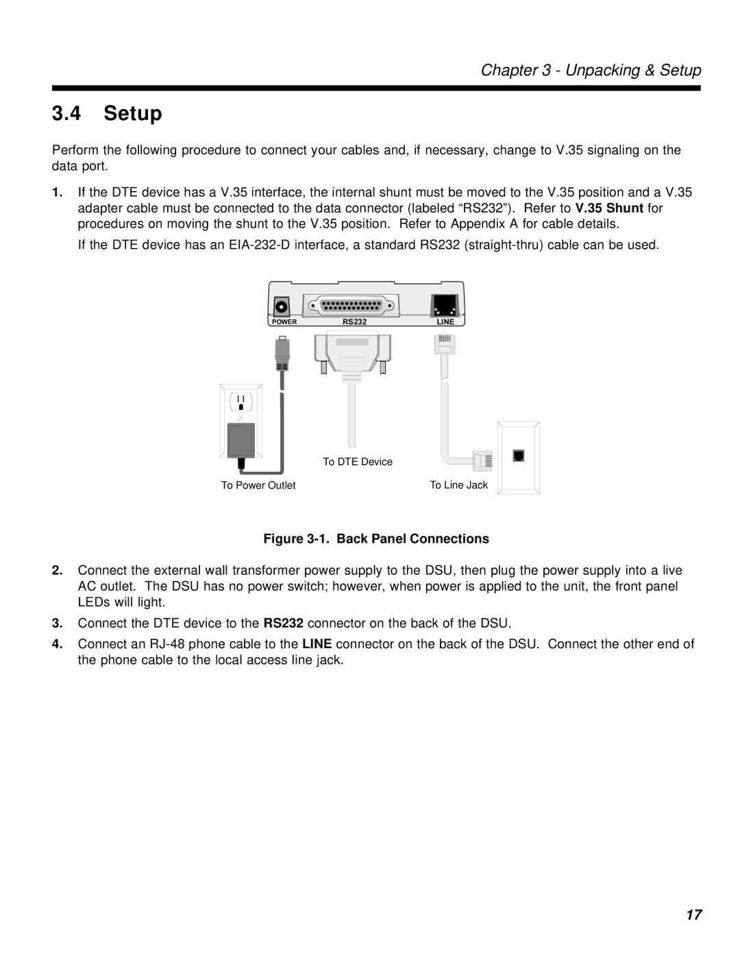 Multi-Tech Systems MT56DSU-S manual Setup, Back Panel Connections 