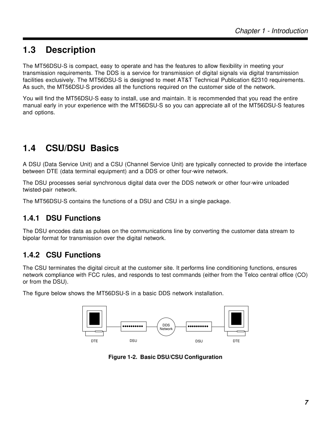 Multi-Tech Systems MT56DSU-S manual Description, CSU/DSU Basics, DSU Functions, CSU Functions 