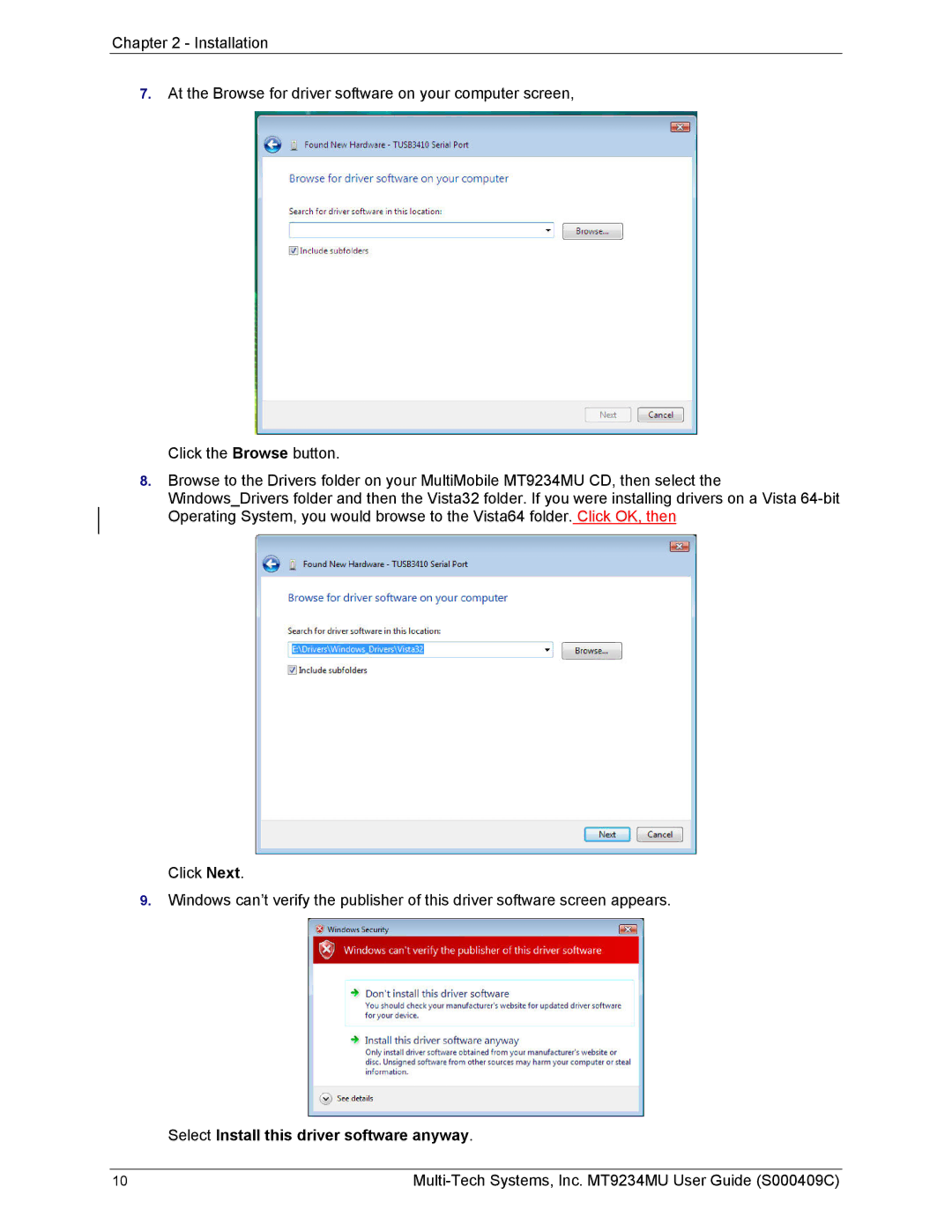 Multi-Tech Systems MT9234MU manual Select Install this driver software anyway 