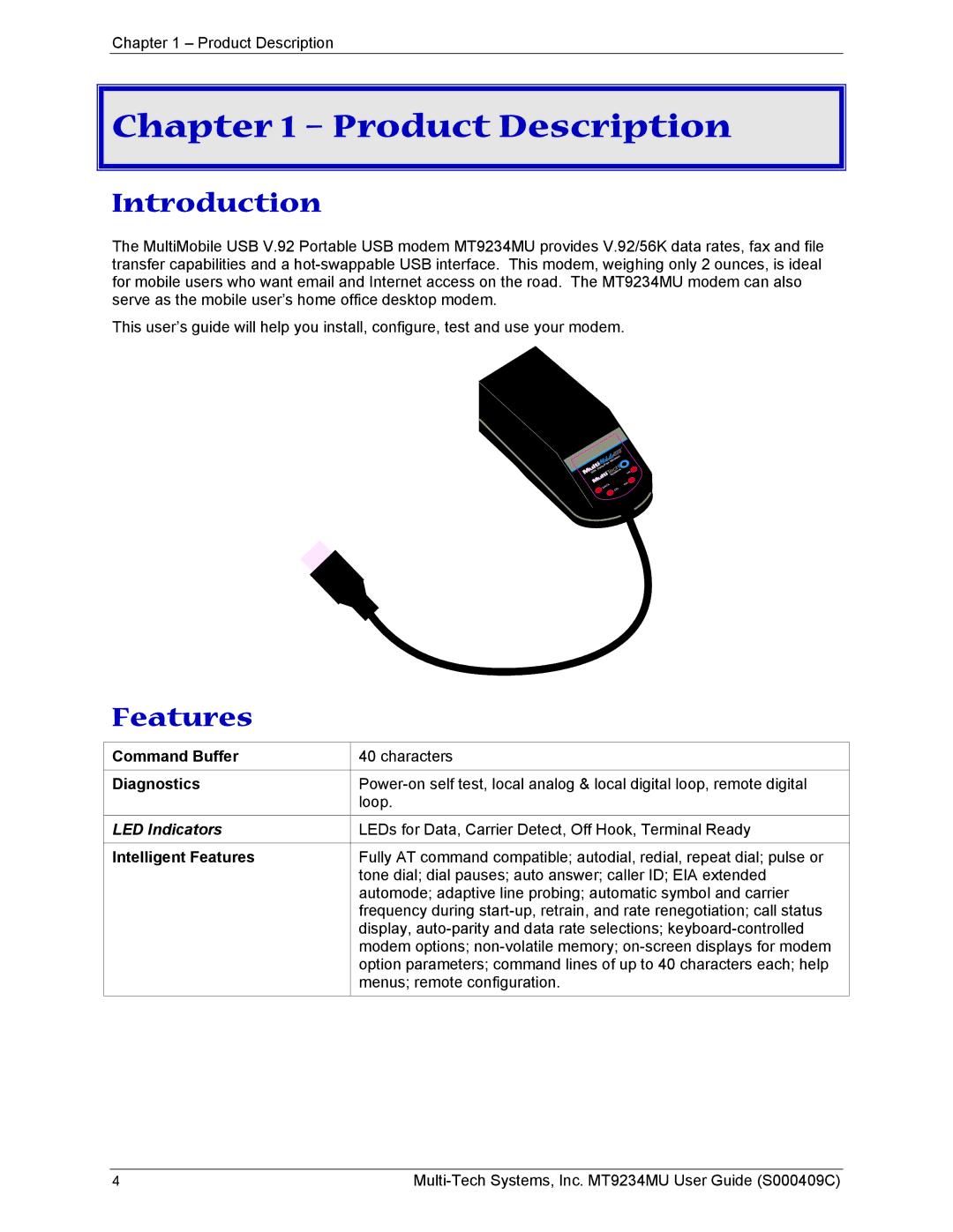 Multi-Tech Systems MT9234MU manual Product Description, Introduction, Features 