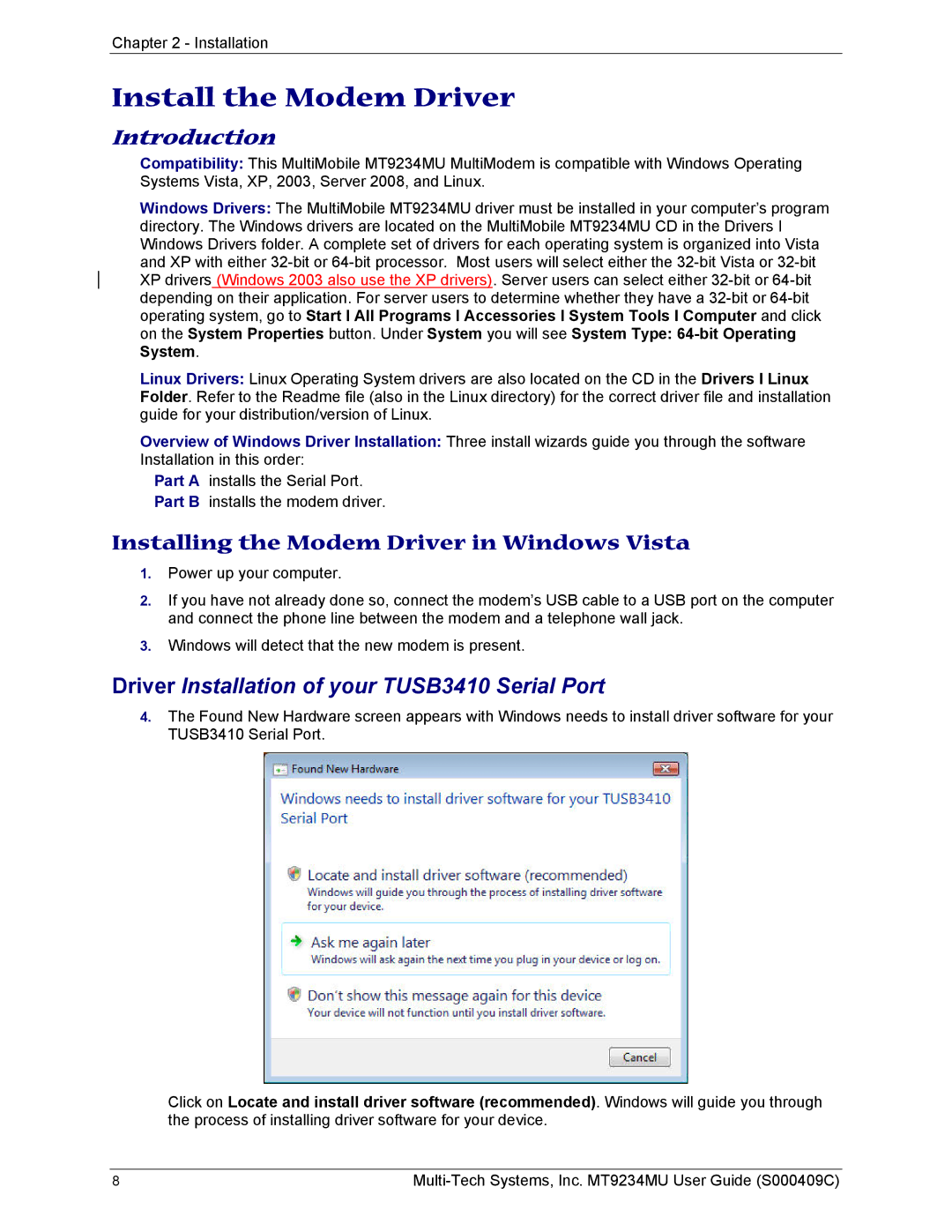 Multi-Tech Systems MT9234MU manual Install the Modem Driver, Introduction 