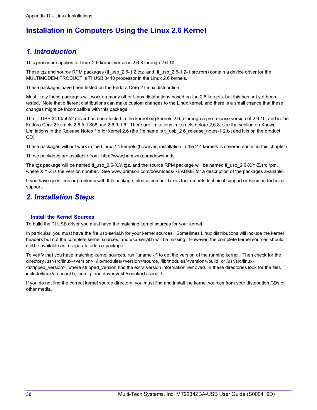 Multi-Tech Systems MT9234ZBA-USB manual Installation in Computers Using the Linux 2.6 Kernel, Introduction 