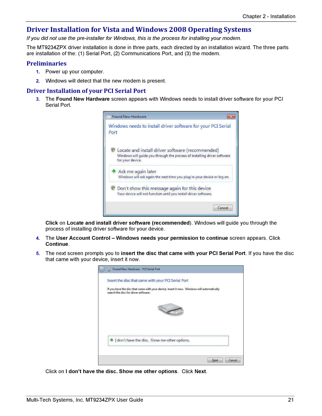 Multi-Tech Systems MT9234ZPX-UPCI-NV manual Preliminaries, Driver Installation of your PCI Serial Port 