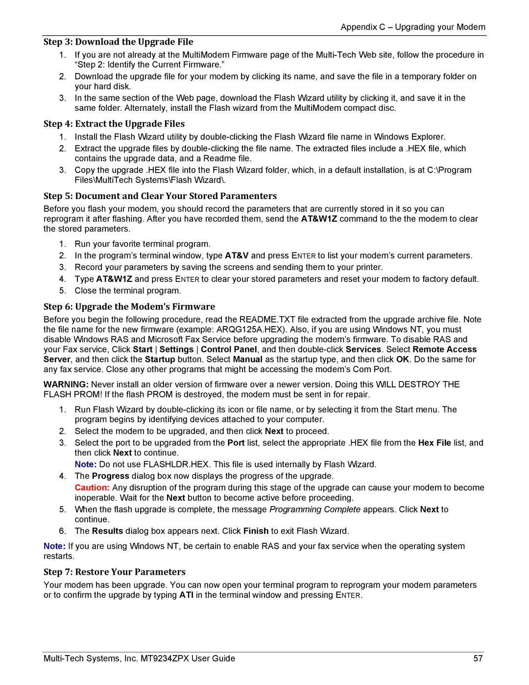 Multi-Tech Systems MT9234ZPX-UPCI-NV Download the Upgrade File, Extract the Upgrade Files, Upgrade the Modem’s Firmware 