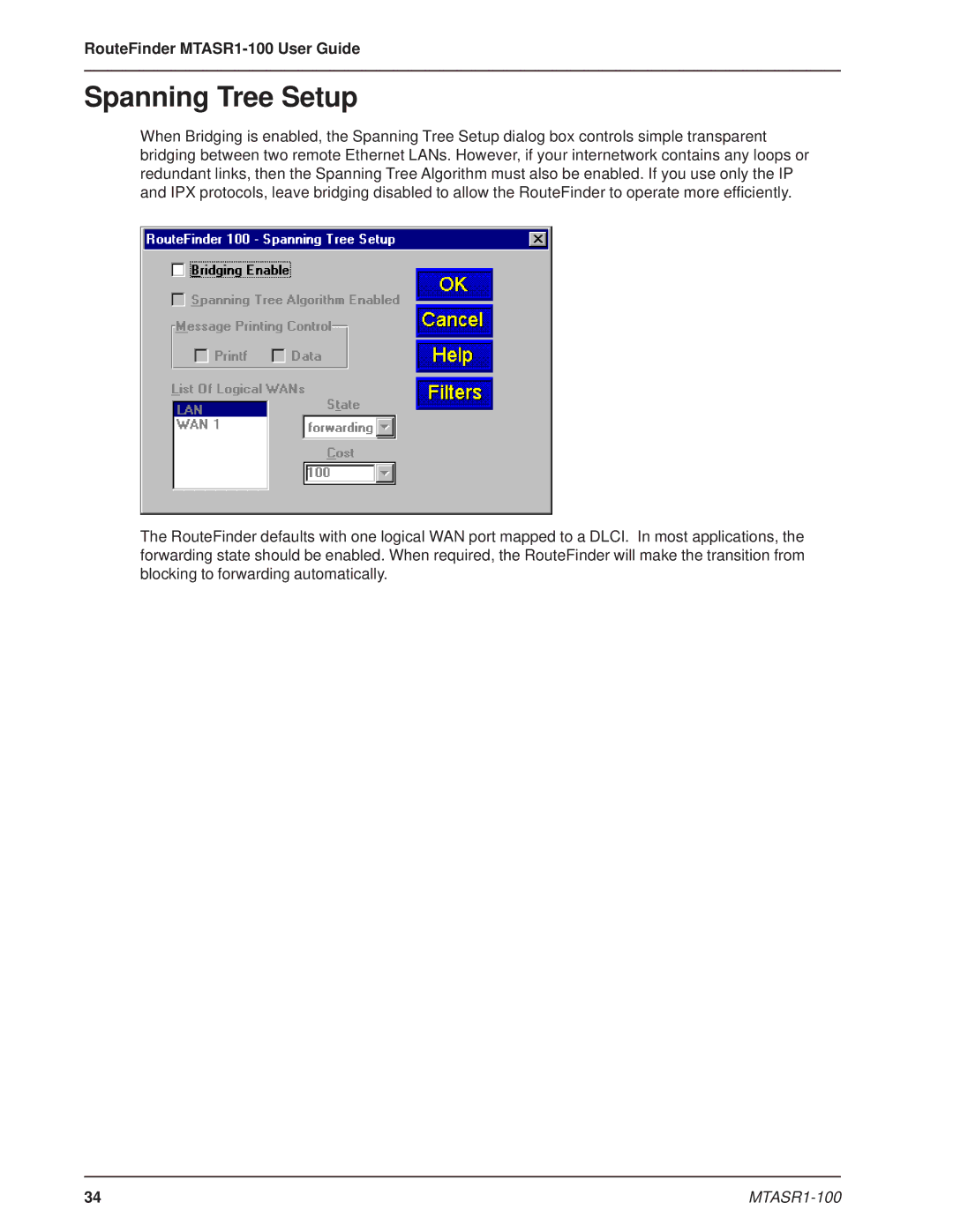 Multi-Tech Systems MTASR1-100 manual Spanning Tree Setup 