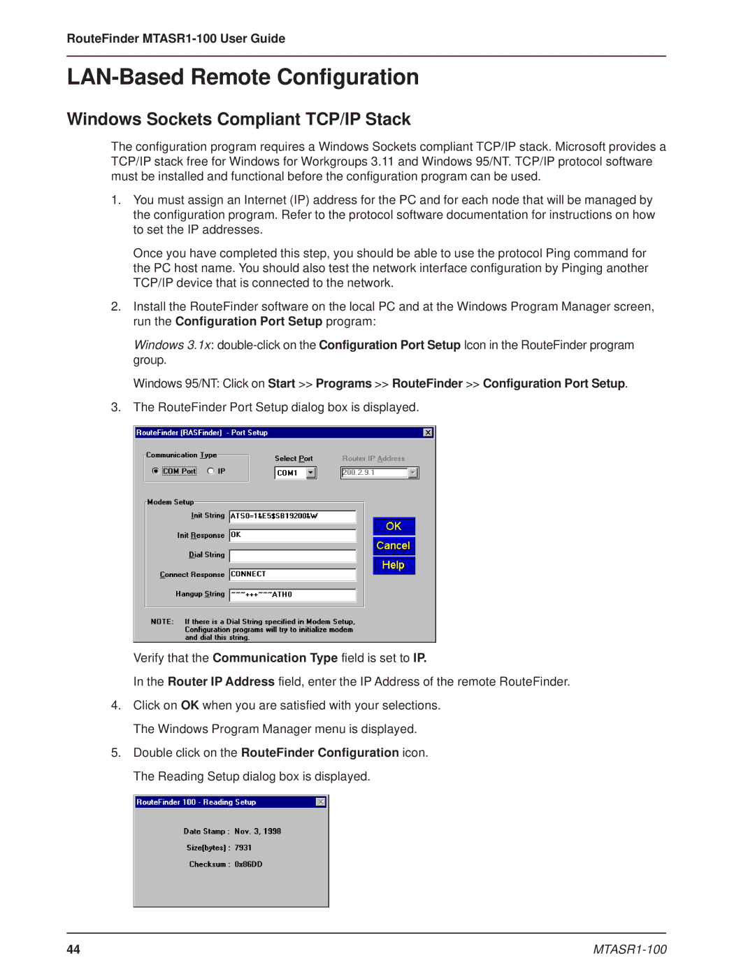 Multi-Tech Systems MTASR1-100 manual LAN-Based Remote Configuration, Windows Sockets Compliant TCP/IP Stack 