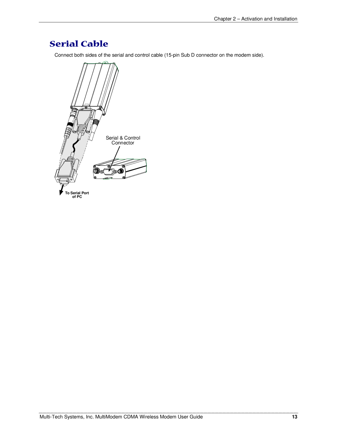 Multi-Tech Systems MTCBA-C manual Serial Cable 