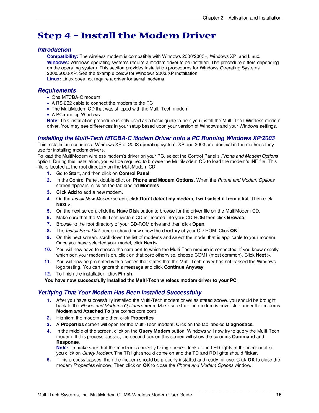 Multi-Tech Systems MTCBA-C manual Install the Modem Driver, Introduction, Requirements 